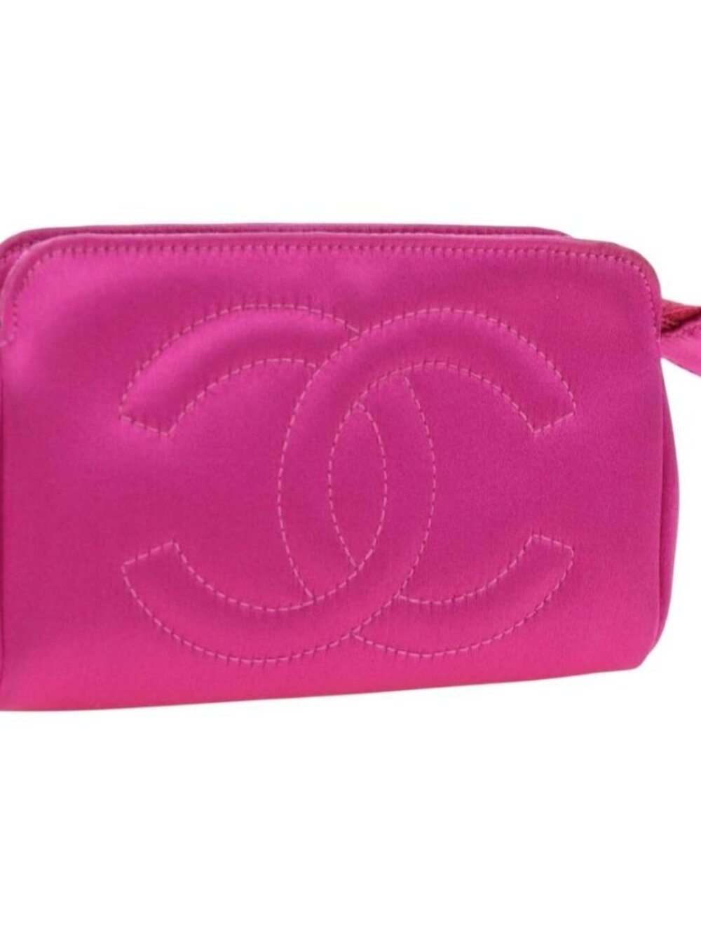 CHANEL Pouch Satin Pink Gold CC Auth 186009SAM
